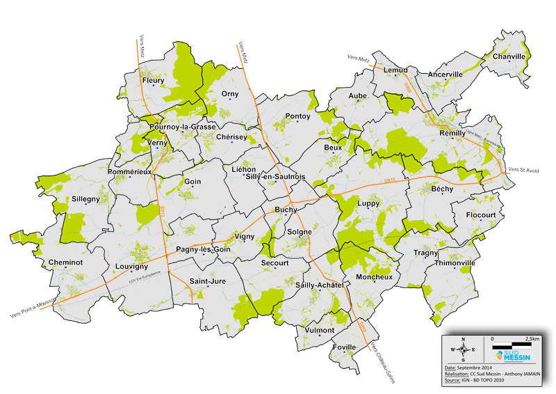 Carte du territoire de la Communauté de Communes du Sud Messin